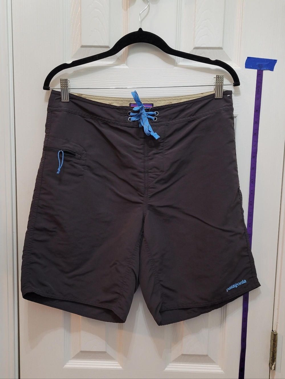 Patagonia Men’s Charcoal Shorts with Light Blue Drawstring